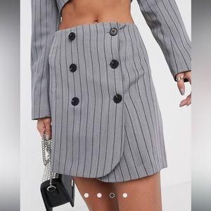 ASOS DESIGN extreme high waisted suit skirt with buttons in pinstripe
